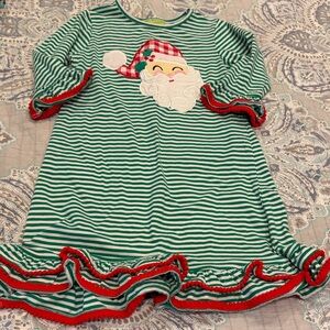 Festive Green Striped Girls Santa Dress